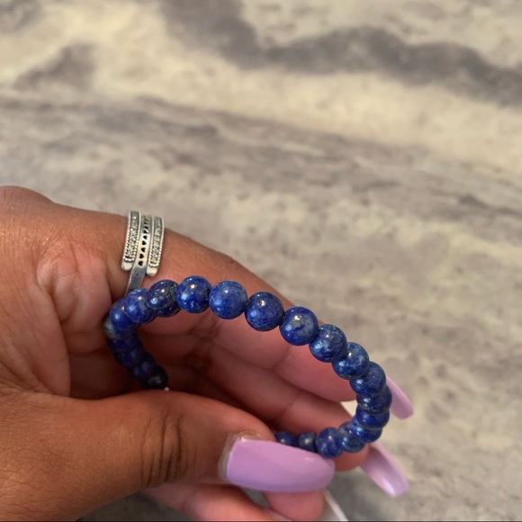 Lapis Lazuli Stone Hoop Earrings - Picture 4 of 7